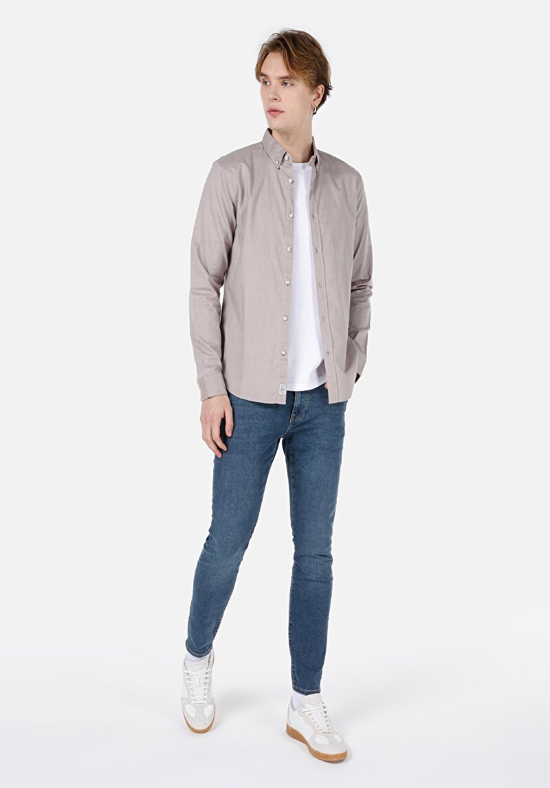 Imagine a Cămașă Slim Fit Cămașă Cu Mânecă Lungă Bej Pentru Bărbați