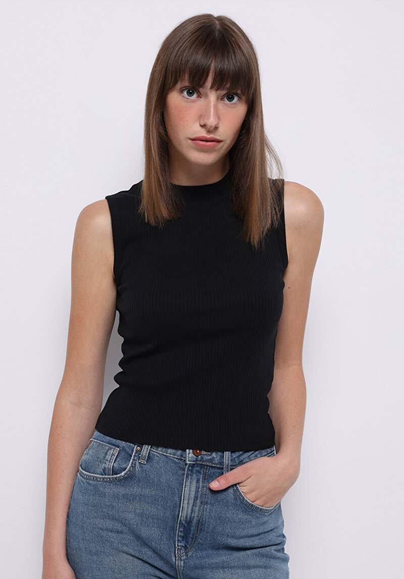 Imagine a Pulover Cu Mâneci Scurte De Dama Negru Slim Fit Cl1070207