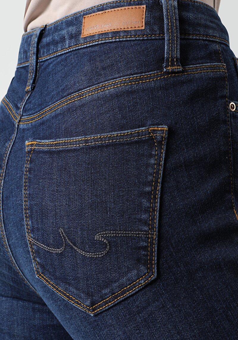 Afișați detalii pentru Super Slim Fit Talie Medie Picior Îngust Blugi İndigo Închis Pentru Femei