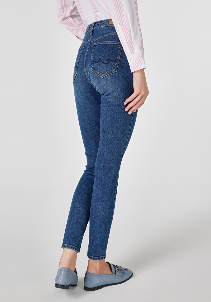 Imagine a Super Slim Fit Talie Medie Super Slim Leg Blugi İndigo Pentru Femei