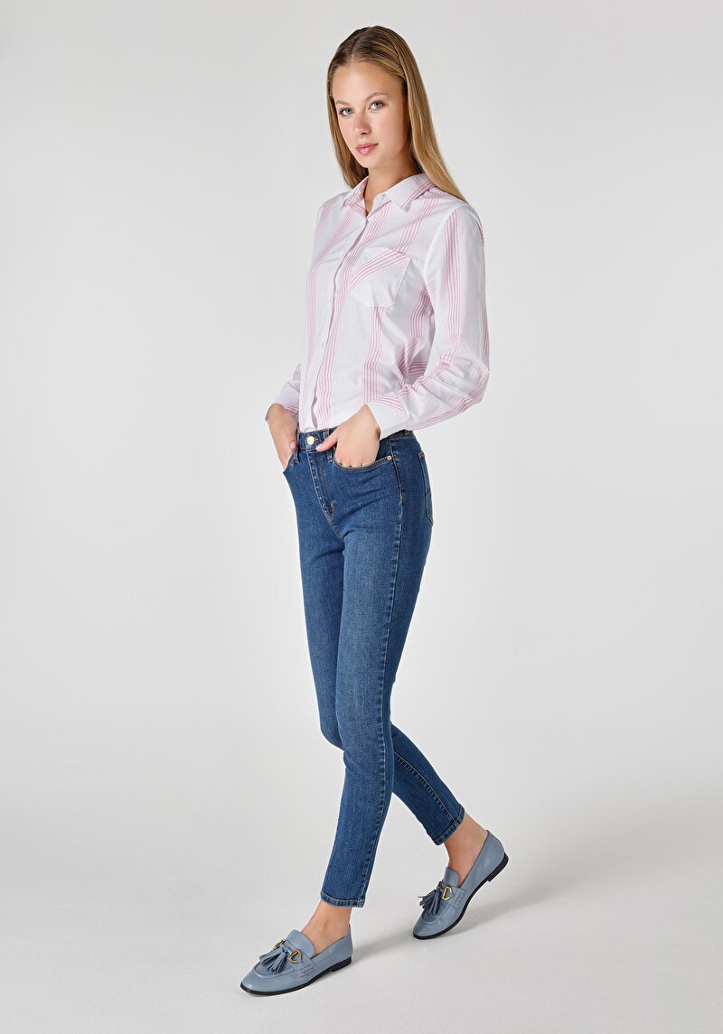 Imagine a Super Slim Fit Talie Medie Super Slim Leg Blugi İndigo Pentru Femei