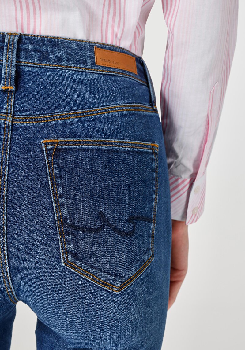 Afișați detalii pentru Super Slim Fit Talie Medie Super Slim Leg Blugi İndigo Pentru Femei