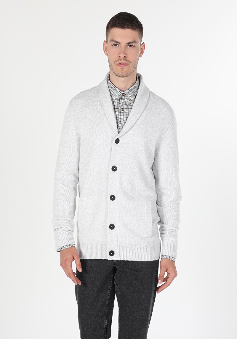 Afișați detalii pentru Cardigan De Barbati Alb Slim Fit  Cl1059692