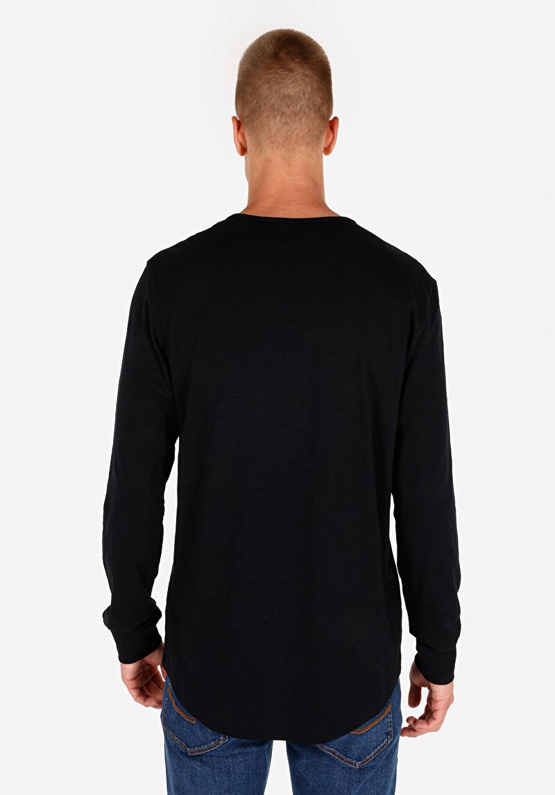 Imagine a Regular Fit Round Neck Drept Bărbați Negru Tricou Cu Mânecă Lungă