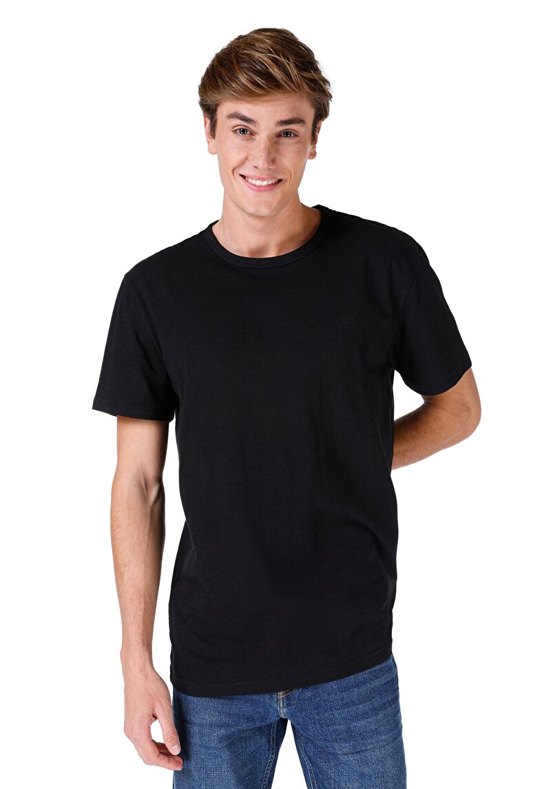 Imagine a Confort Fit Round Neck Drept Bărbați Negru Tricou Cu Mânecă Scurtă