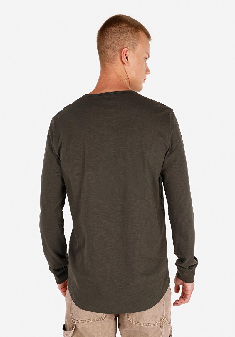 Afișați detalii pentru Regular Fit Round Neck Drept Bărbați Verde Tricou Cu Mânecă Lungă