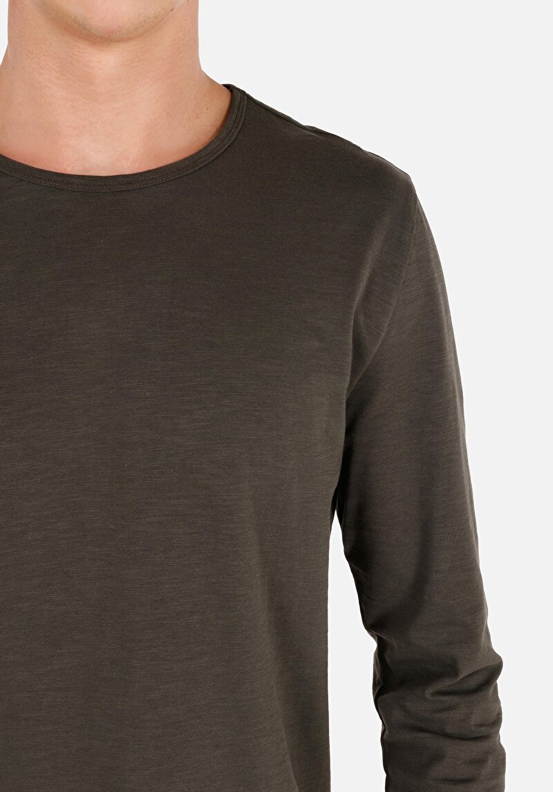 Afișați detalii pentru Regular Fit Round Neck Drept Bărbați Verde Tricou Cu Mânecă Lungă