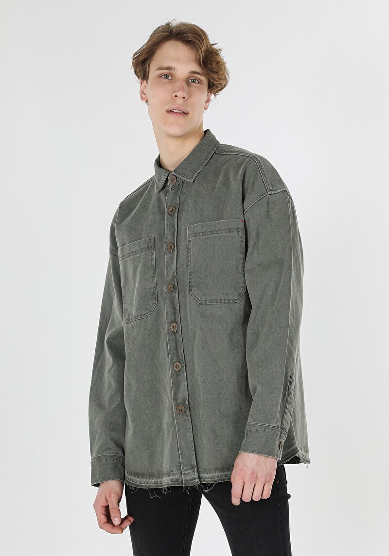 Imagine a Camasa Cu Maneca Lunga De Barbati Albastru Oversize Fit Cl1058524