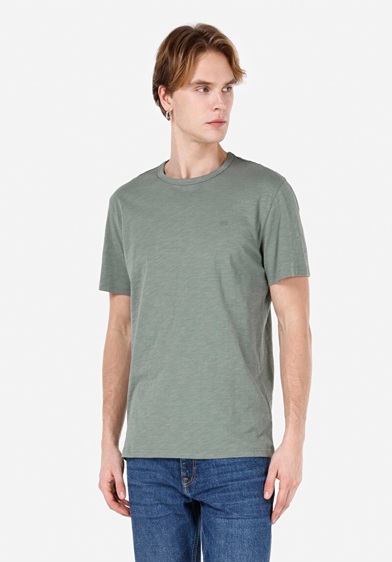Imagine a Comfort Fit Round Neck Drept Bărbați Verde Tricou Cu Mânecă Scurtă