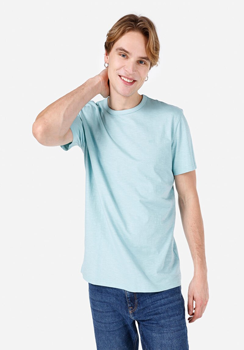 Imagine a Confort Fit Round Neck Drept Bărbați Turquoise Tricou Cu Mânecă Scurtă