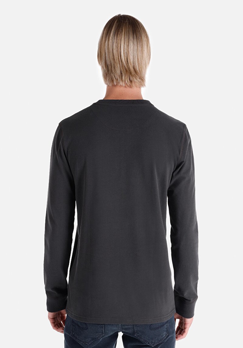 Afișați detalii pentru Slim Fit Nasturi Guler Drept Bărbați Antracit Tricou Cu Manșon Lung