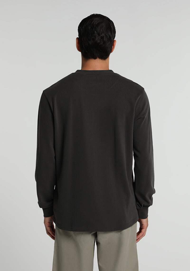 Imagine a Slim Fit Nasturi Guler Drept Bărbați Antracit Tricou Cu Manșon Lung