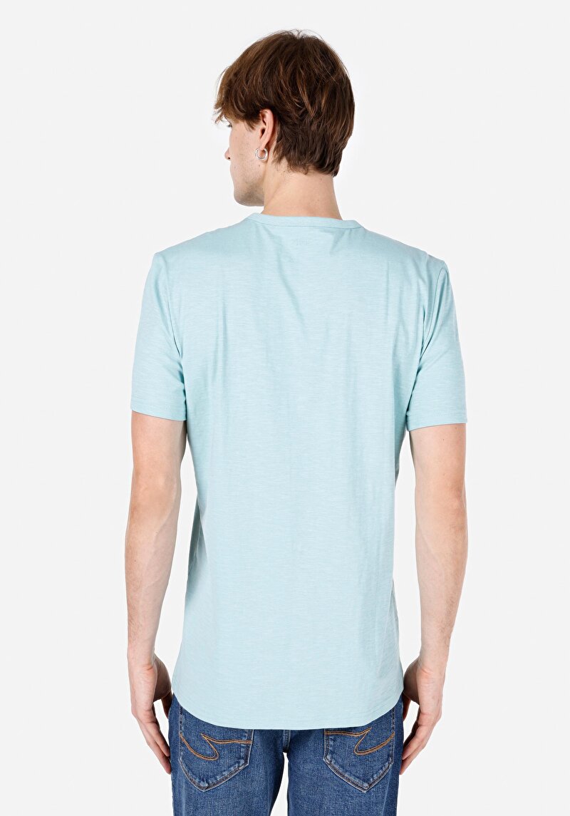 Imagine a Confort Fit Round Neck Drept Bărbați Turquoise Tricou Cu Mânecă Scurtă