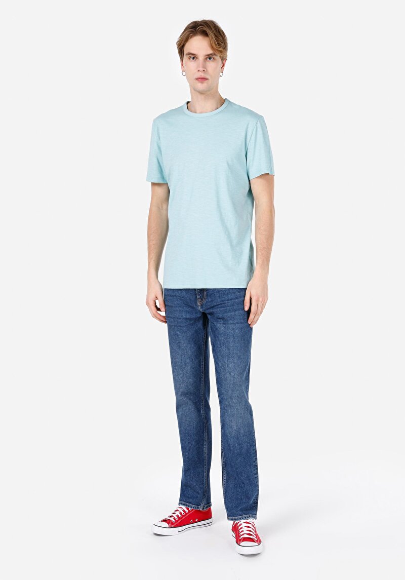 Imagine a Confort Fit Round Neck Drept Bărbați Turquoise Tricou Cu Mânecă Scurtă