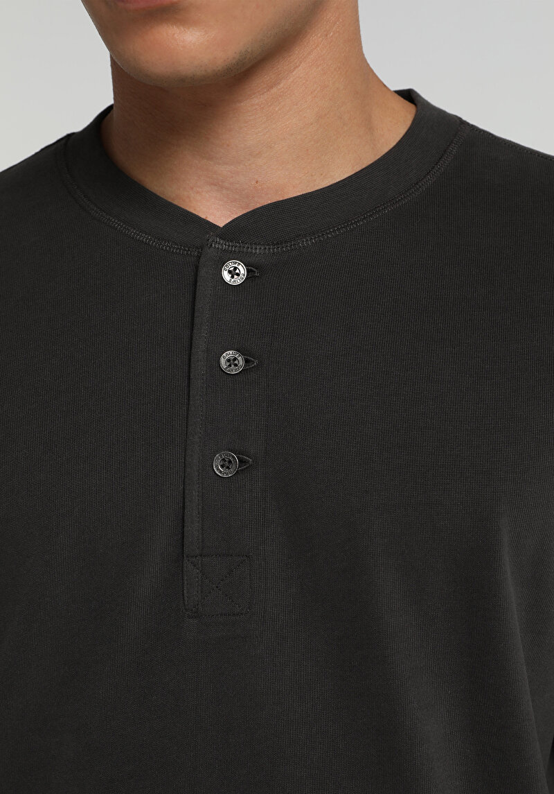 Imagine a Slim Fit Nasturi Guler Drept Bărbați Antracit Tricou Cu Manșon Lung