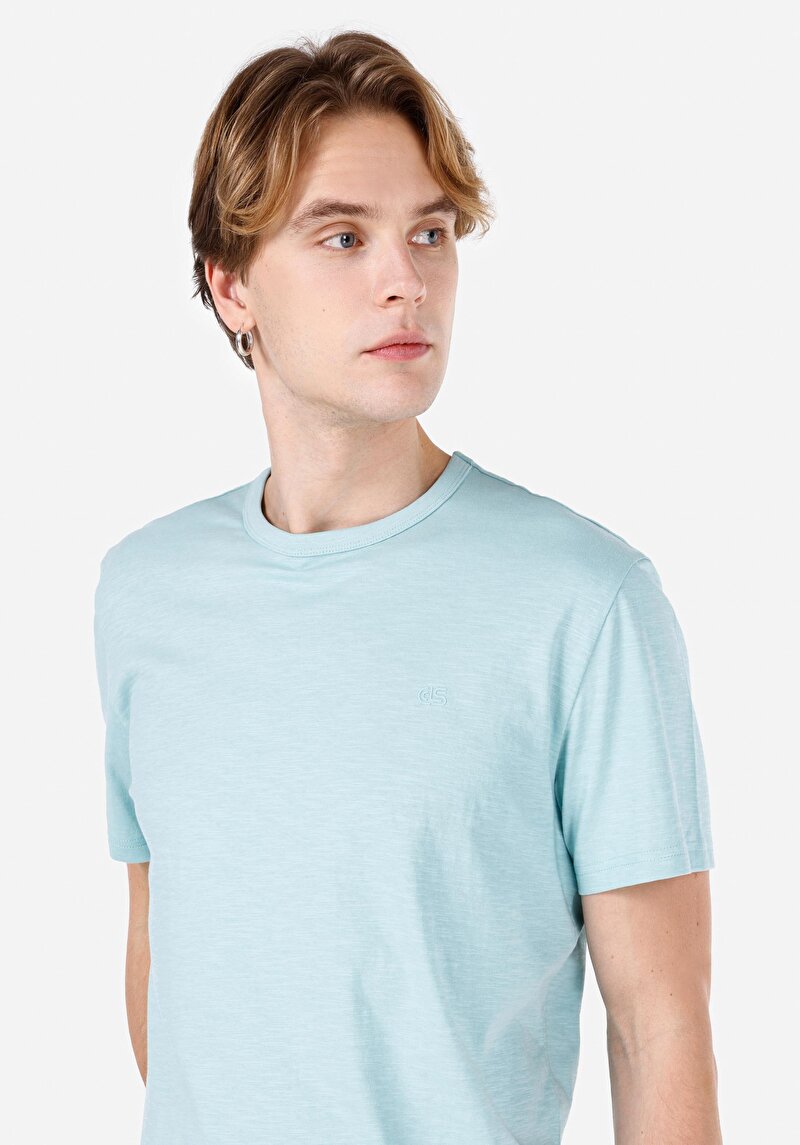 Imagine a Confort Fit Round Neck Drept Bărbați Turquoise Tricou Cu Mânecă Scurtă
