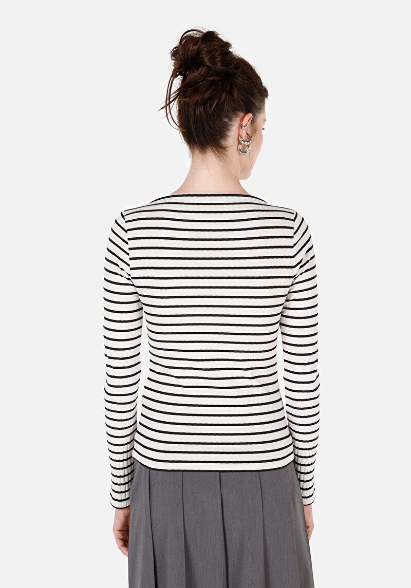 Imagine a Slim Fit Boat Collar Tricou Alb Cu Mânecă Lungă Pentru Femei