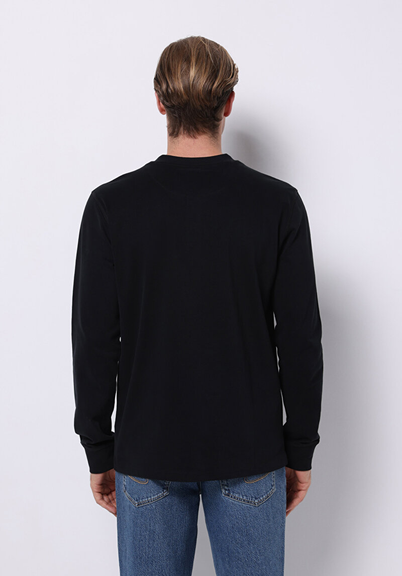 Imagine a Slim Fit Nasturi Guler Drept Bărbați Negru Tricou Cu Manșon Lung