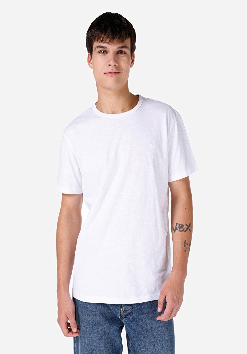 Imagine a Comfort Fit Round Neck Drept Bărbați Alb Short Tricou Cu Mânecă Scurtă