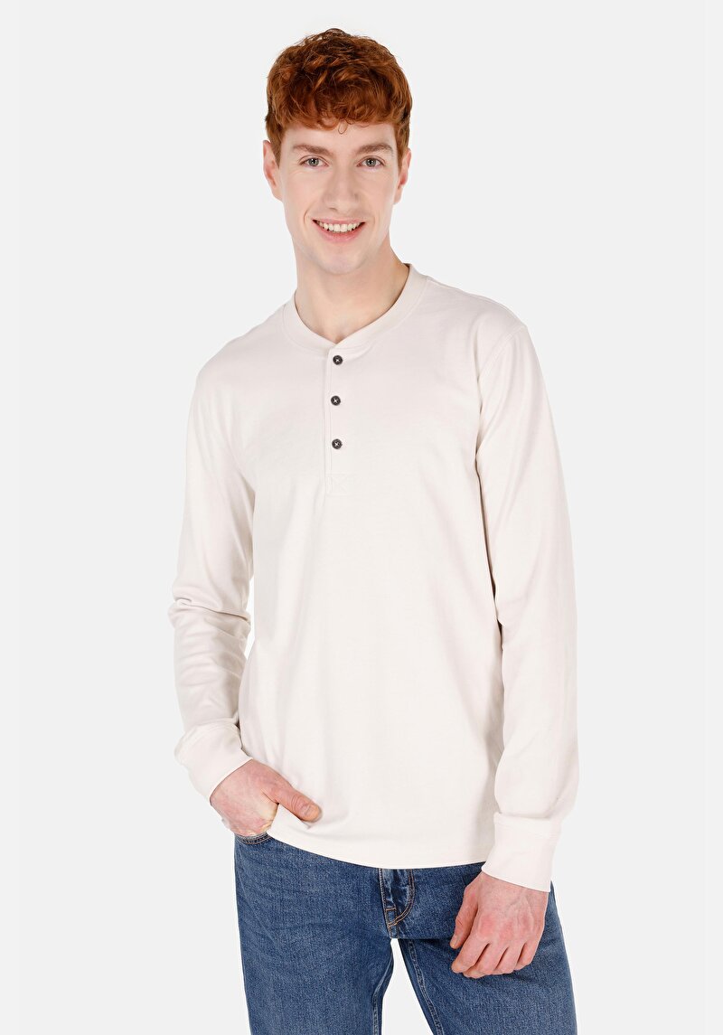 Imagine a Slim Fit Button Collar Drept Bărbați Alb Tricou Cu Manșon Lung