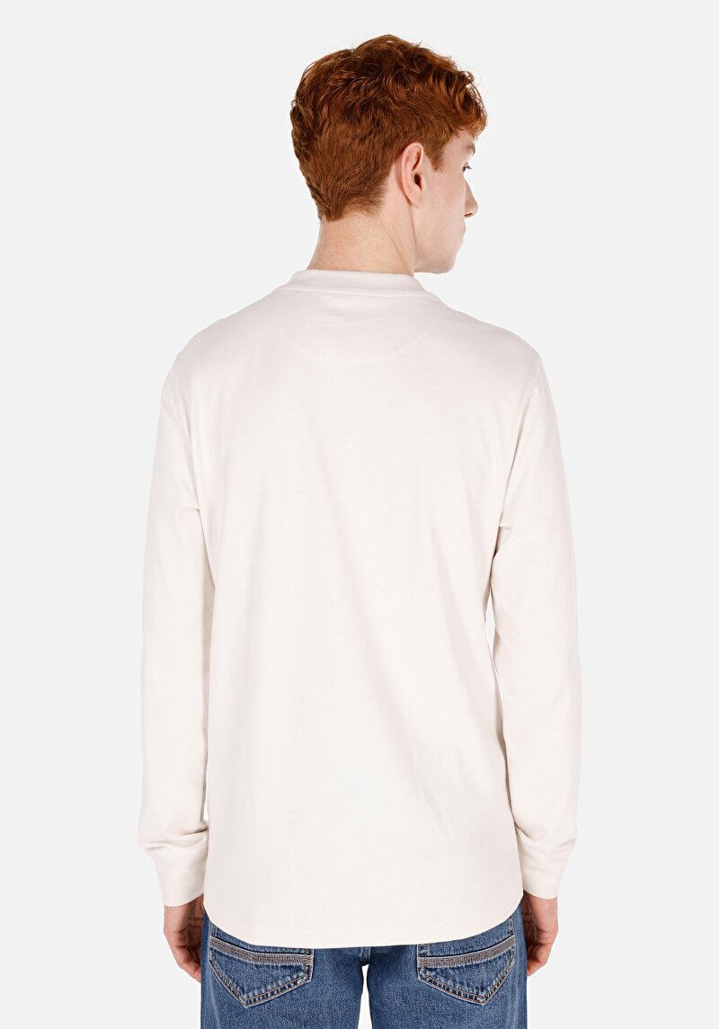 Afișați detalii pentru Slim Fit Button Collar Drept Bărbați Alb Tricou Cu Manșon Lung