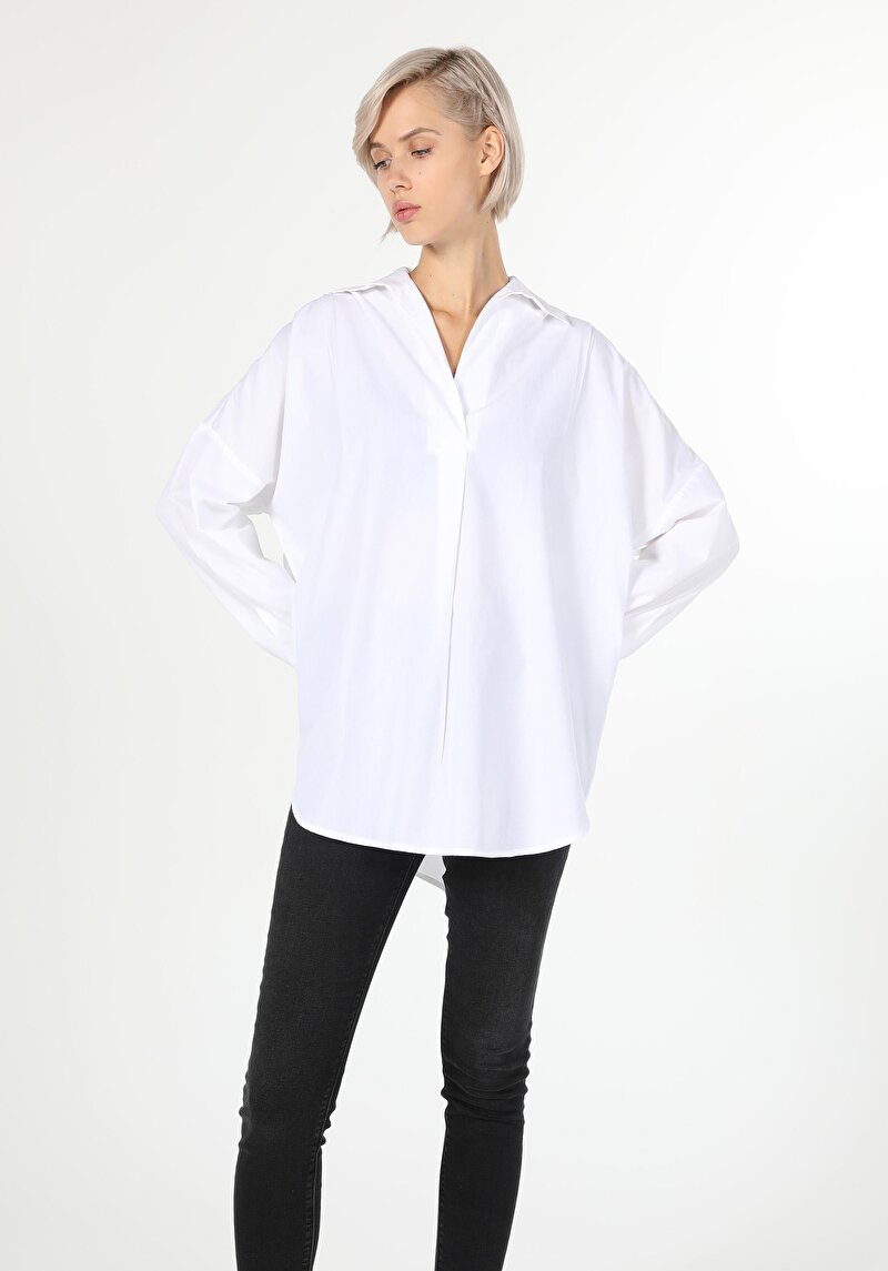 Imagine a Bluza Cu Maneca Lunga De Dama Alb Relaxed Fit  Cl1059741