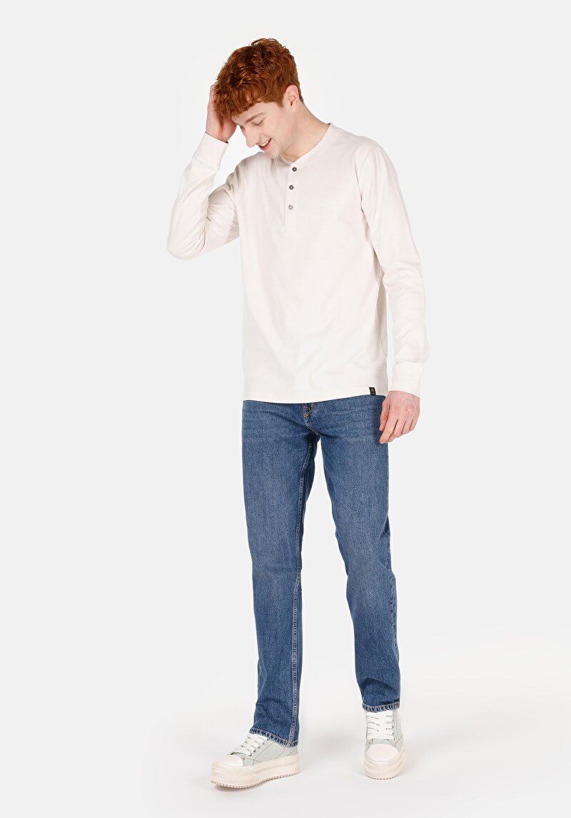 Imagine a Slim Fit Button Collar Drept Bărbați Alb Tricou Cu Manșon Lung