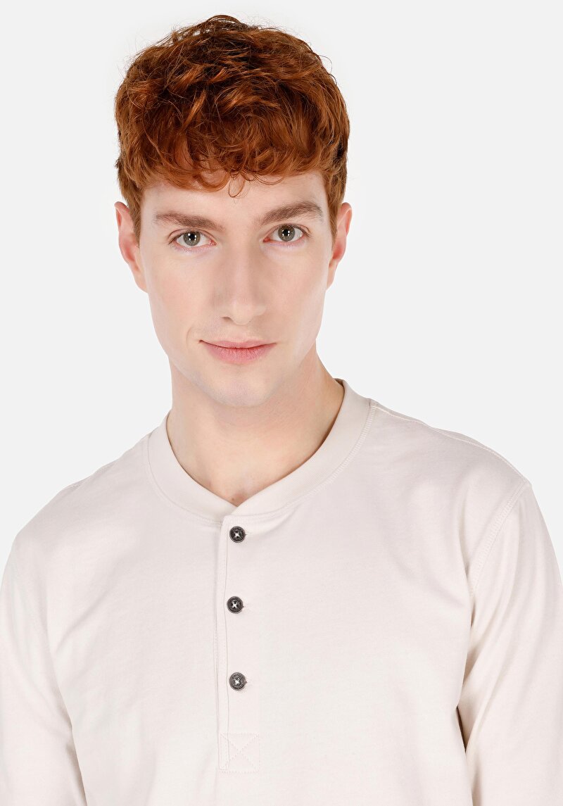 Imagine a Slim Fit Button Collar Drept Bărbați Alb Tricou Cu Manșon Lung