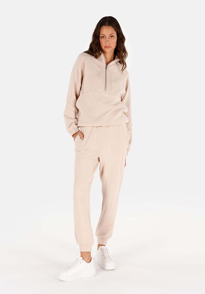 Imagine a Regular Fit Mid Talie Pantaloni De Trening Bej Pentru Femei