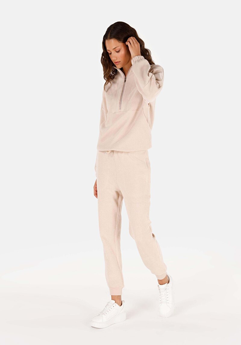 Afișați detalii pentru Regular Fit Mid Talie Pantaloni De Trening Bej Pentru Femei