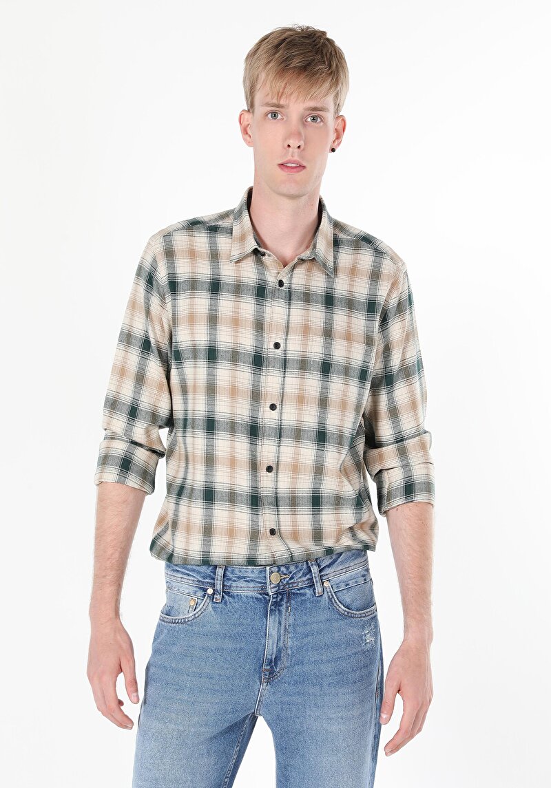 Afișați detalii pentru Camasa Cu Maneca Lunga De Barbati Kaki Regular Fit  Cl1059766