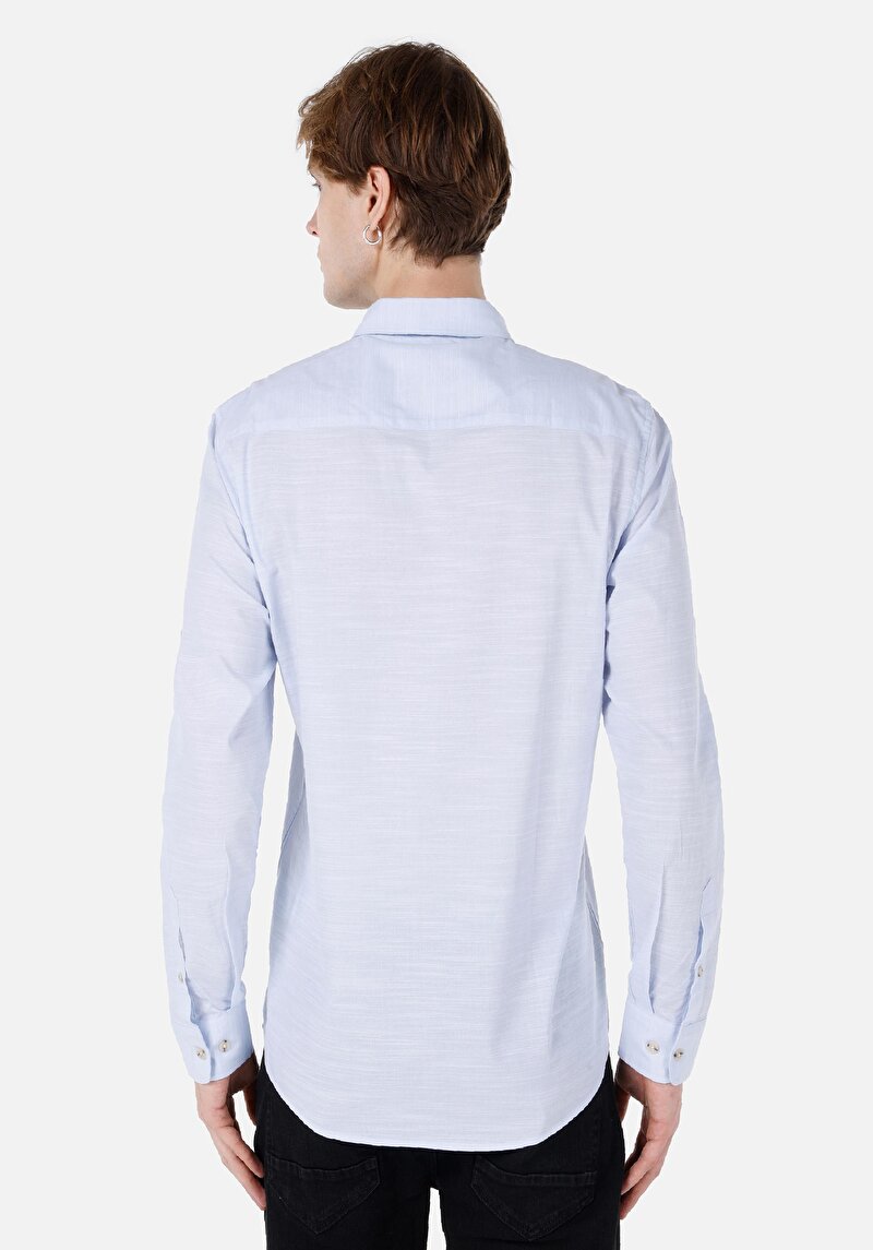 Imagine a Cămașă Regular Fit Neck Drept Cămașă Albastră Roll-Up Pentru Bărbați