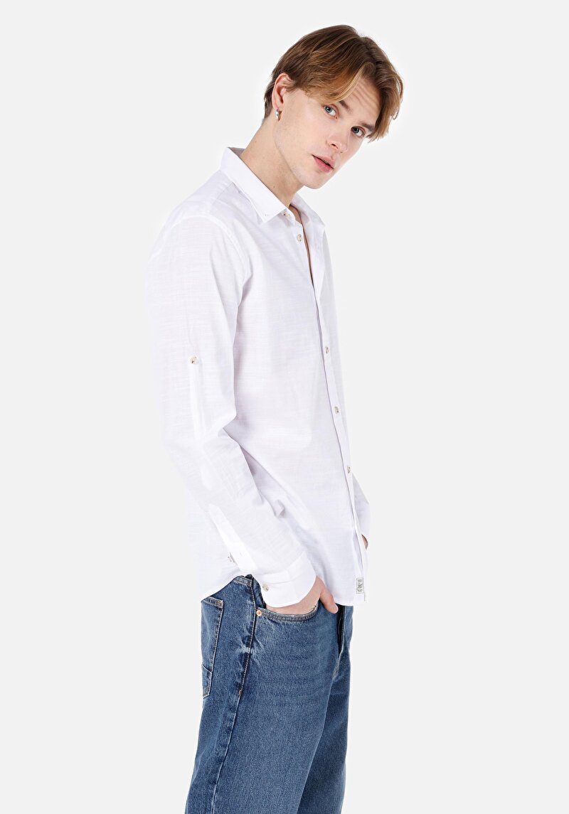 Imagine a Cămașă Regular Fit Neck Drept Cămașă Albă Roll-Up Pentru Bărbați