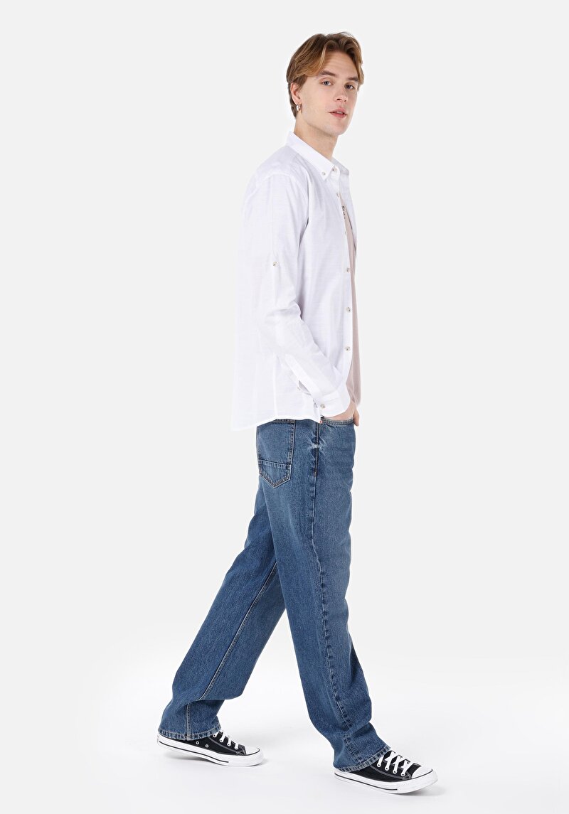 Afișați detalii pentru Cămașă Regular Fit Neck Drept Cămașă Albă Roll-Up Pentru Bărbați