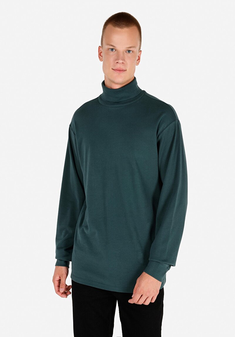 Imagine a Comfort Fit Turtleneck Drept Bărbați Verde Tricou Cu Mânecă Lungă