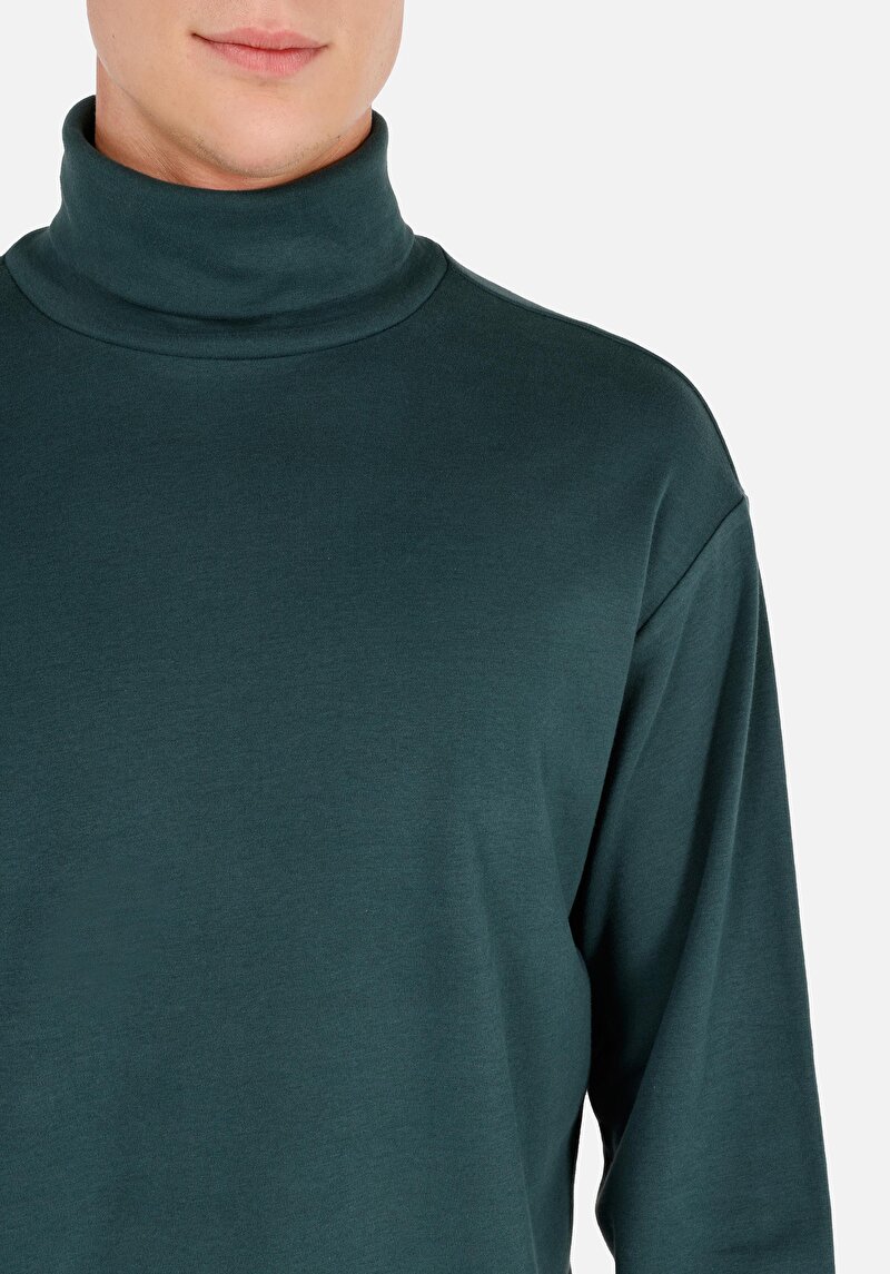 Afișați detalii pentru Comfort Fit Turtleneck Drept Bărbați Verde Tricou Cu Mânecă Lungă