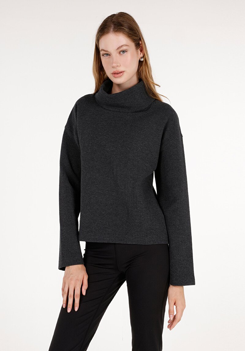 Imagine a Regular Fit Tricou Cu Mânecă Lungă Antracit Pentru Femei