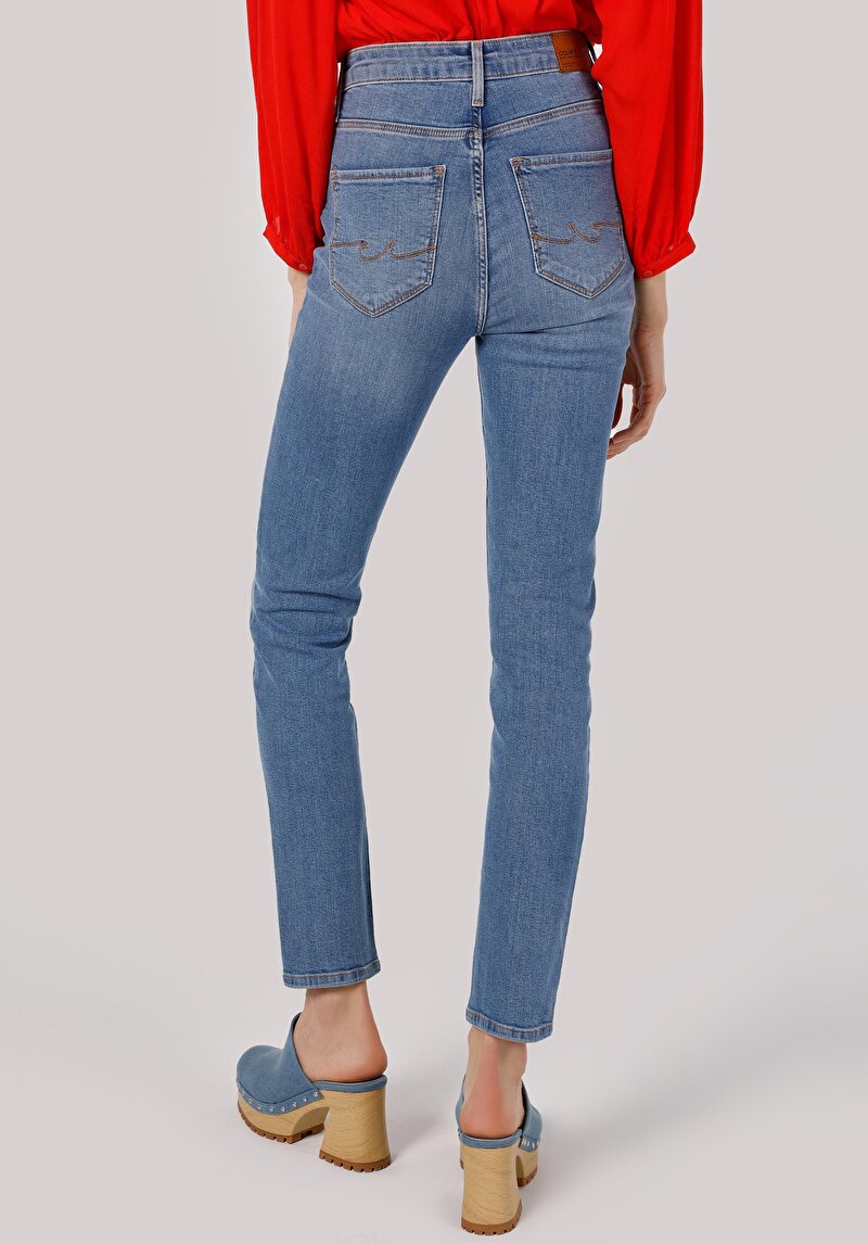 Imagine a Slim Fit Talie Medie Picior Drept Blugi Din Denim Pentru Femei