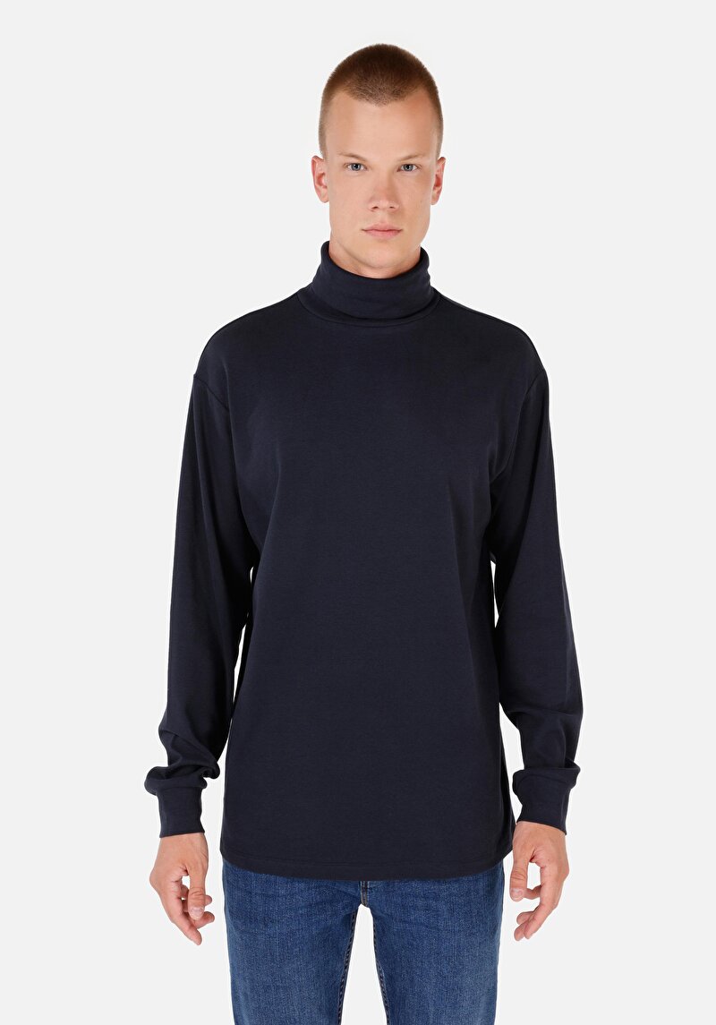 Imagine a Comfort Fit Turtleneck Drept Bărbați Bleumarin Tricou Cu Mânecă Lungă