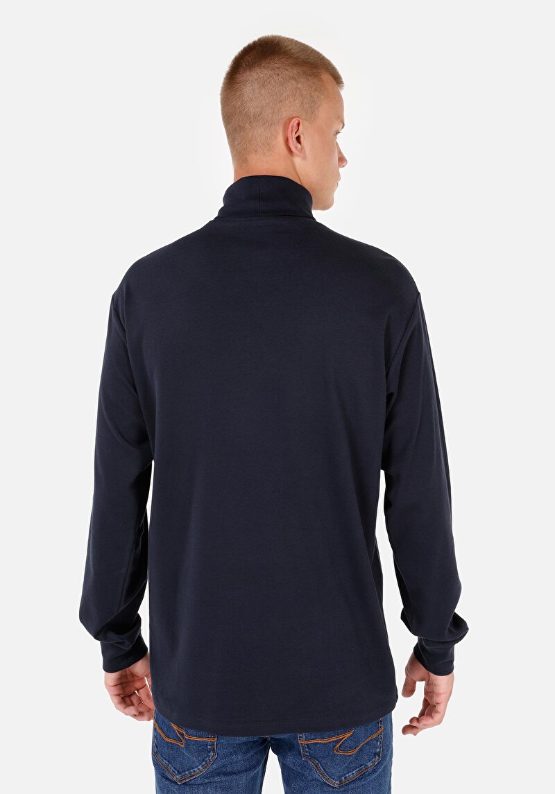 Afișați detalii pentru Comfort Fit Turtleneck Drept Bărbați Bleumarin Tricou Cu Mânecă Lungă