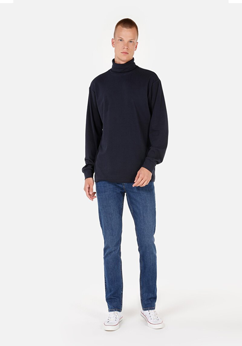 Imagine a Comfort Fit Turtleneck Drept Bărbați Bleumarin Tricou Cu Mânecă Lungă