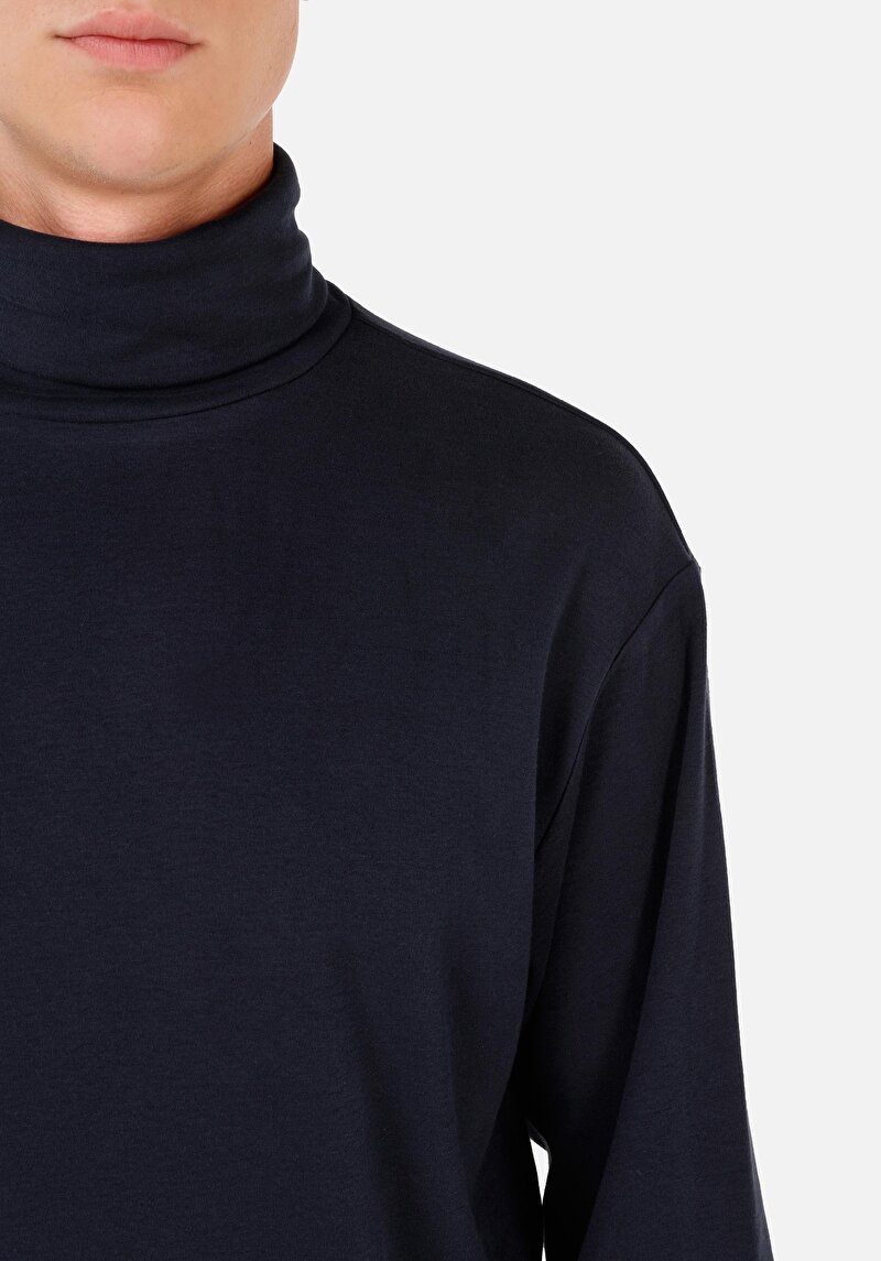 Afișați detalii pentru Comfort Fit Turtleneck Drept Bărbați Bleumarin Tricou Cu Mânecă Lungă