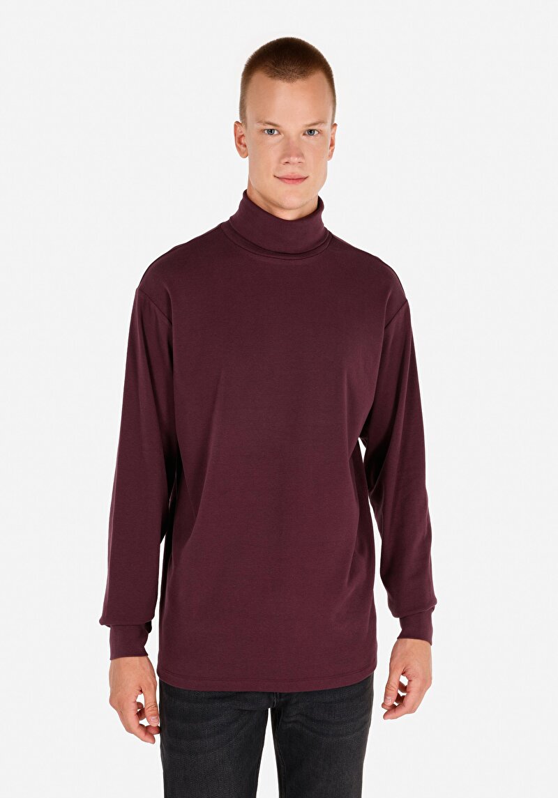 Imagine a Confort Fit Turtleneck Drept Bărbați Violet Tricou Cu Mânecă Lungă