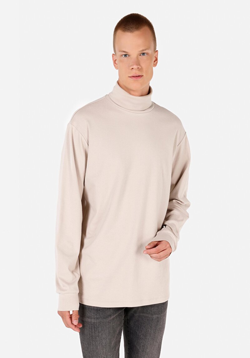 Imagine a Confort Fit Turtleneck Drept Bărbați Stone Tricou Cu Mânecă Lungă