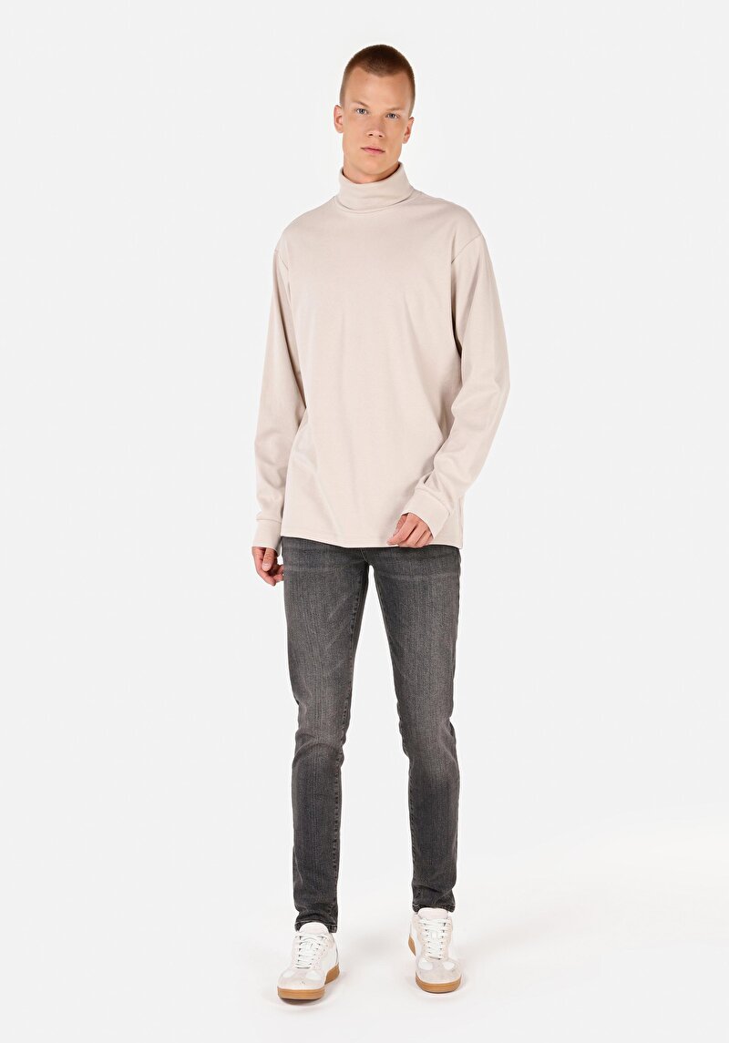 Imagine a Confort Fit Turtleneck Drept Bărbați Stone Tricou Cu Mânecă Lungă