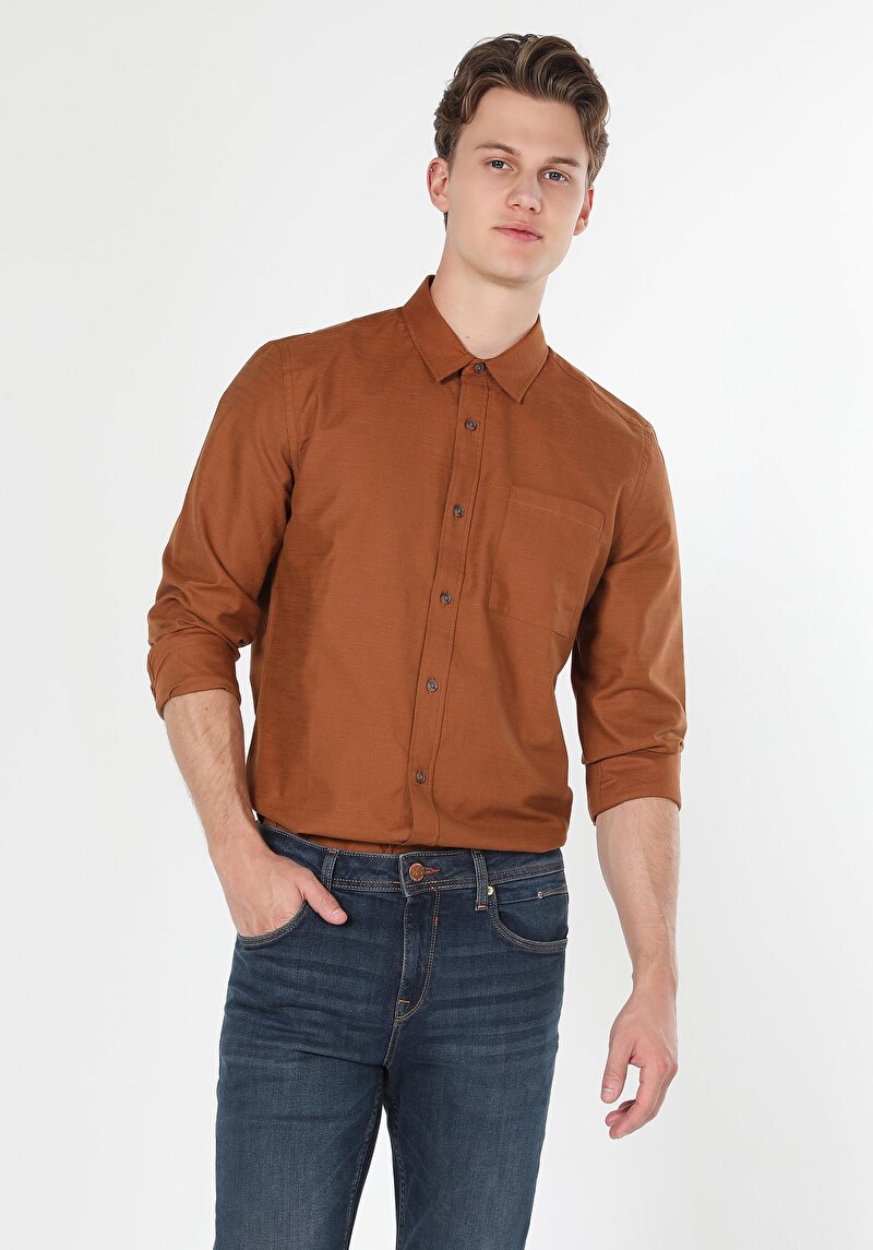 Imagine a Camasa Cu Maneca Lunga De Barbati Maro Slim Fit  Cl1061110