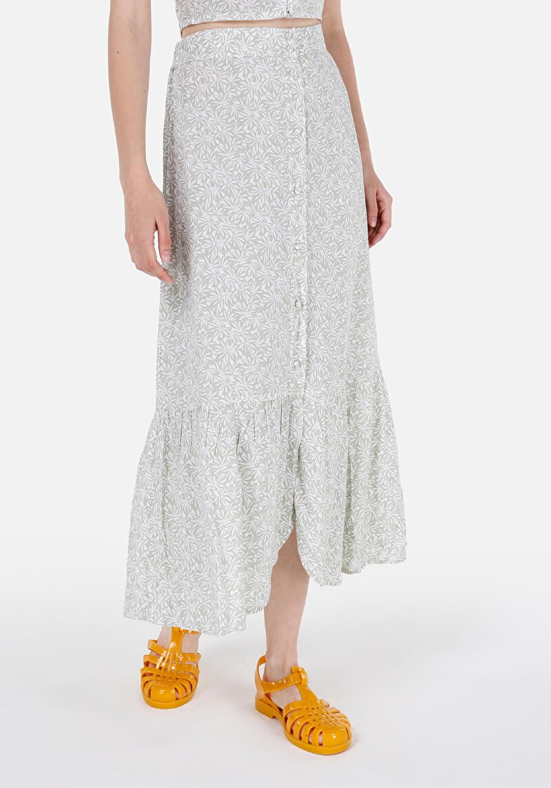 Imagine a Fustă Midi Floral Cu Nasturi Fusta Verde Pentru Femei