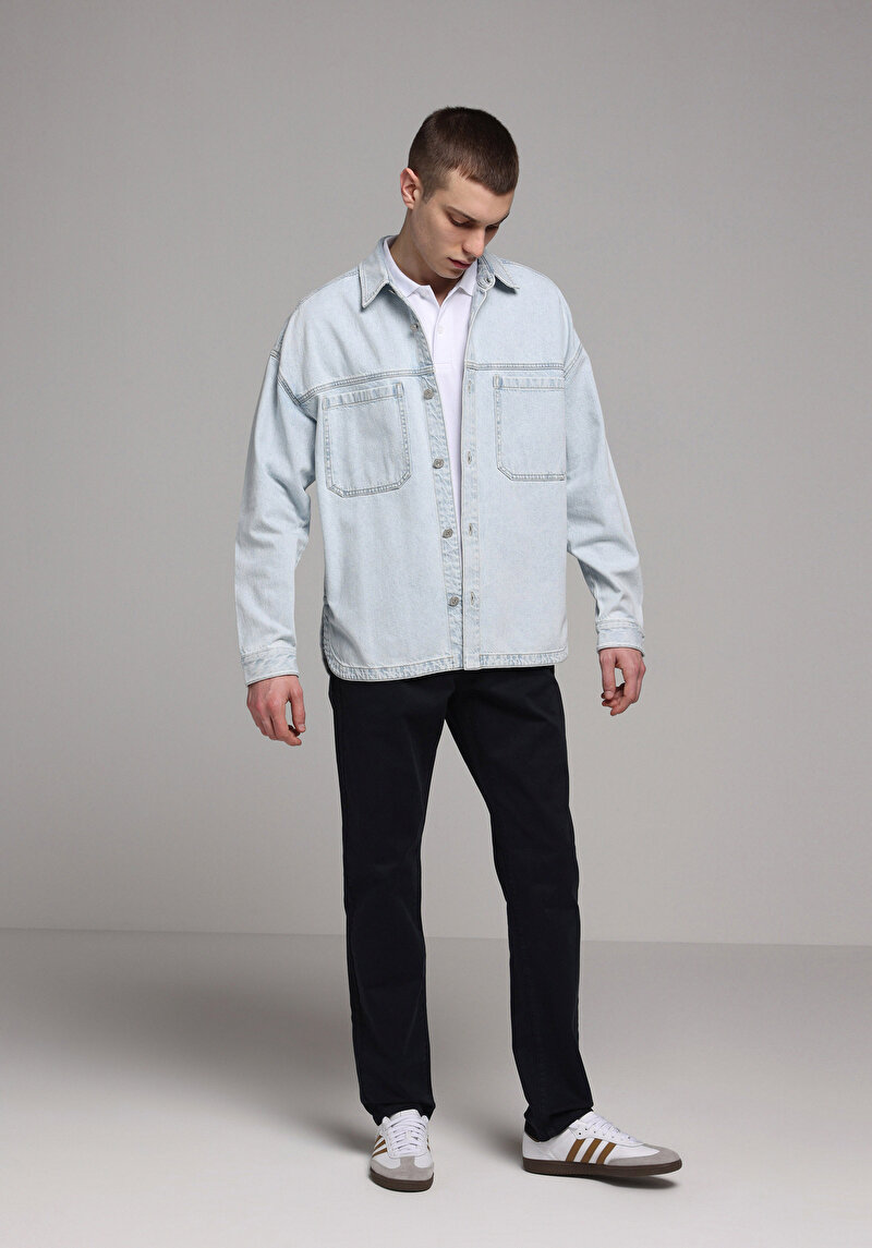 Imagine a Pantaloni Bleumarin Pentru Bărbați Cu Talie Joasă Și Picior Drept