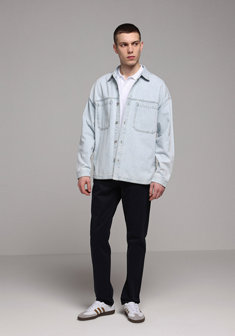 Imagine a Pantaloni Bleumarin Pentru Bărbați Cu Talie Joasă Și Picior Drept