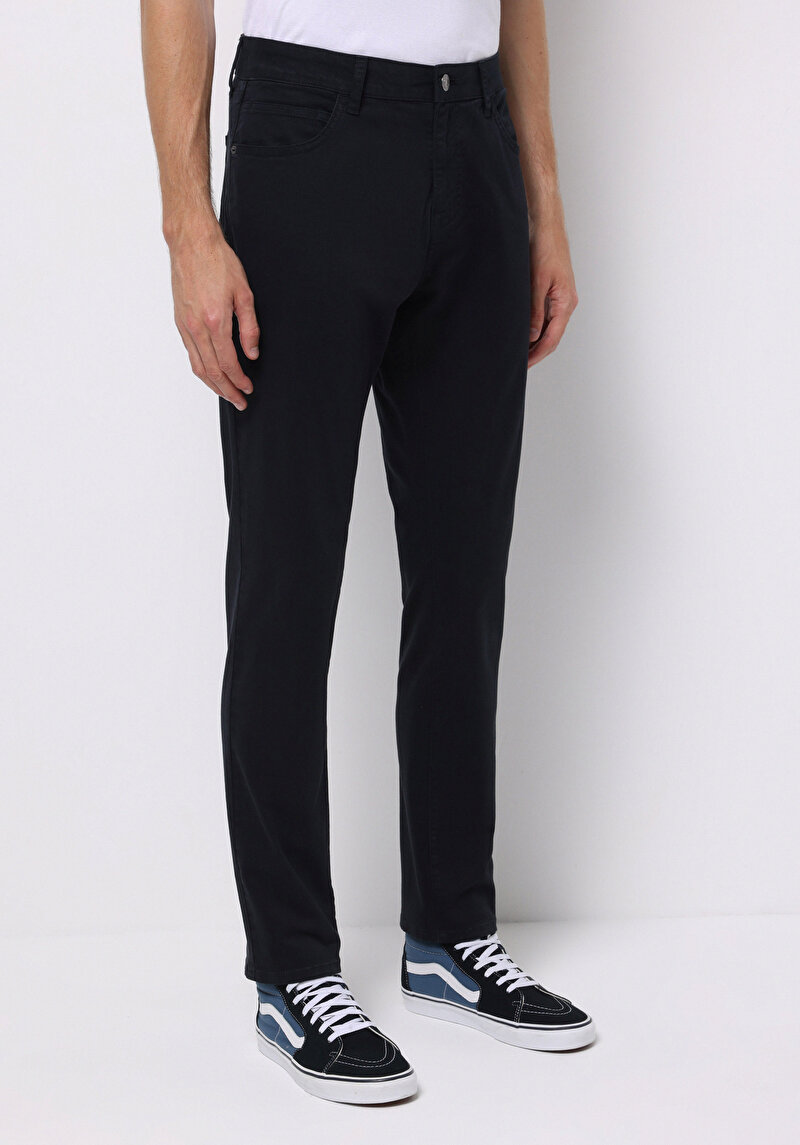 Afișați detalii pentru Pantaloni Bleumarin Pentru Bărbați Cu Talie Joasă Și Picior Drept